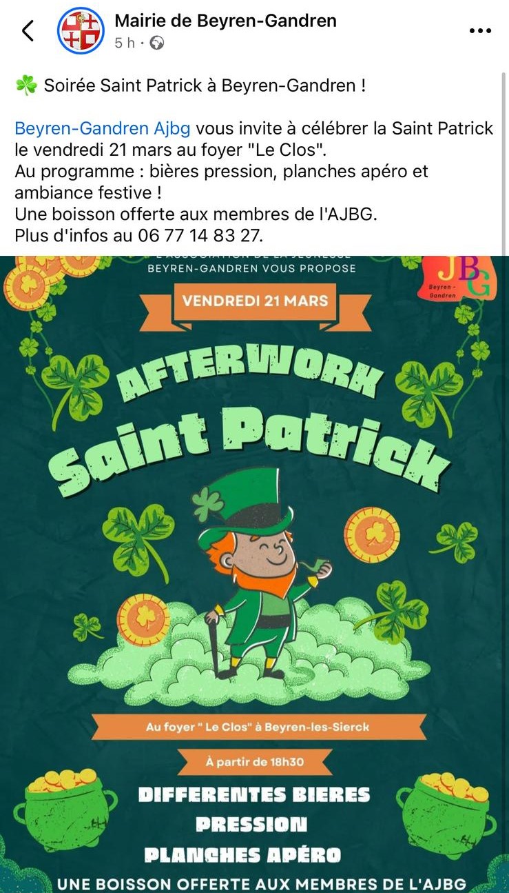 affiche Saint-Patrick à Beyren-les-Sierck